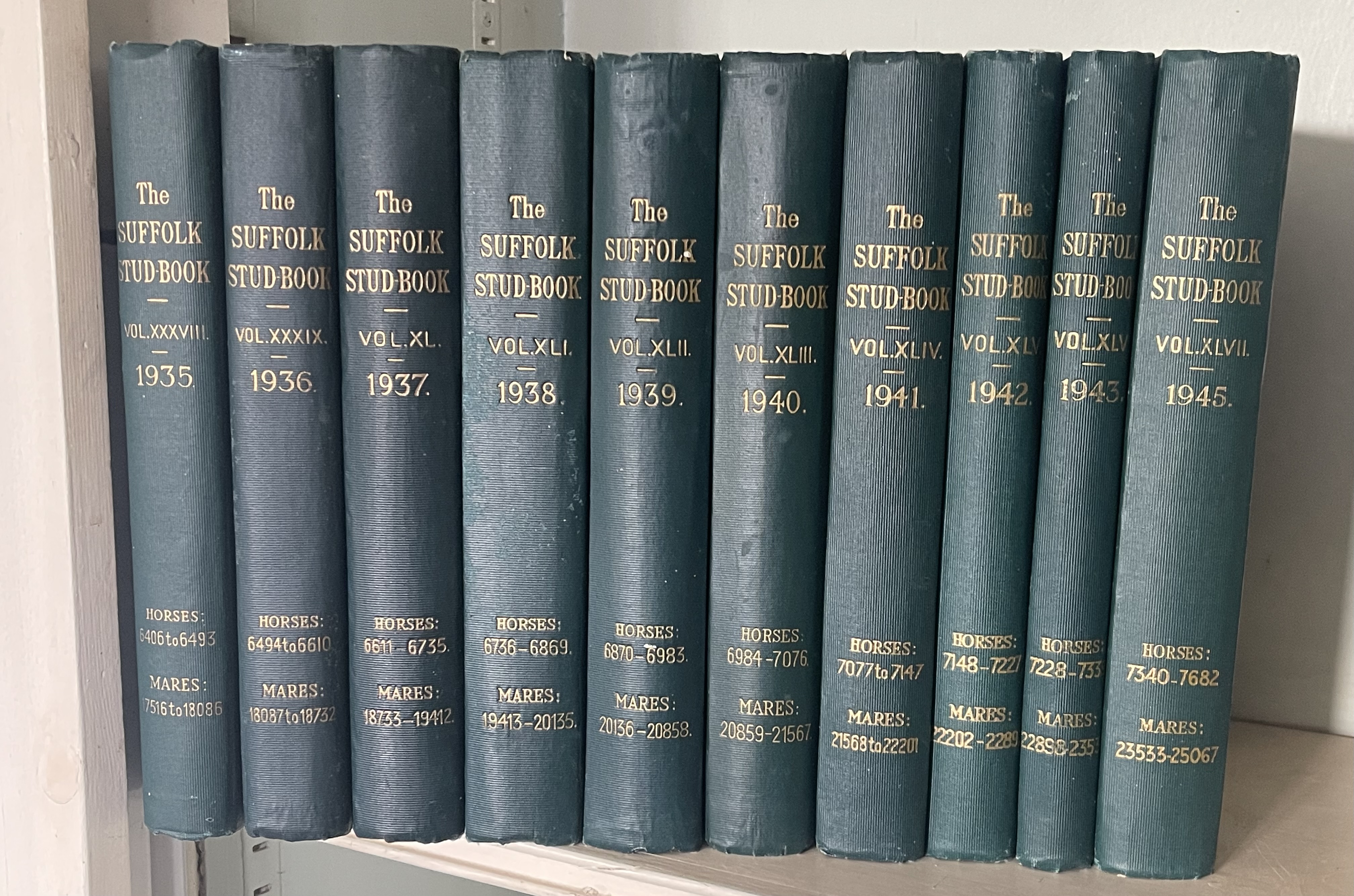 THE SUFFOLK STUD-BOOK A Register of the County Breed of Cart Horses 1935-1945 10 volume run